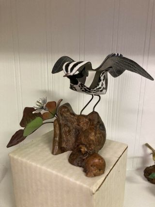 Vintage Enamel On Copper Bird And Flower Sculpture Art Norman Brumm