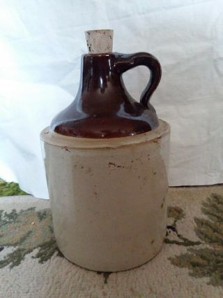 Vintage Jug 1/2 Gallon Moonshine Whisky Crock Jug Pottery Tan & Brown 9 X 5 - 1/2