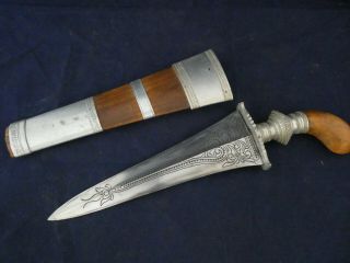 Vintage Engraved Kris Punal Dagger Philippines Knife With Wood Handle