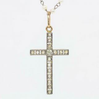 Antique Art Deco 18k Gold & Platinum Cross And Pearls Necklace Price