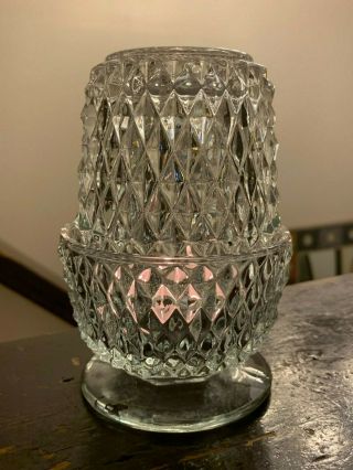 Vintage Clear Glass Diamond Cut Pattern Fairy Lamp Candle Votive Holder