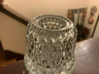 Vintage Clear Glass Diamond Cut Pattern Fairy Lamp Candle Votive Holder 3