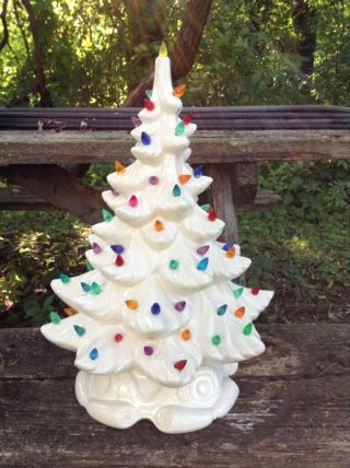 17 " 1978 Vintage Ceramic Christmas Tree White With Multi Colored Lights