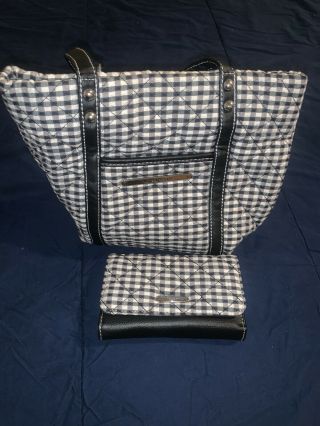 Longaberger Homestead Black And White Check Plaid Handbag Purse & Wallet