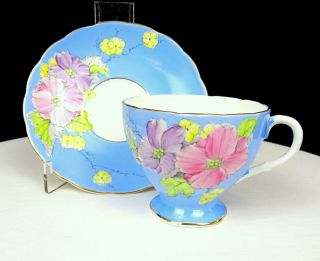 Foley China E.  Brain & Co.  Begonia Blue 2 5/8 " Footed Cup And Saucer Set