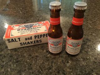 Vintage Mini Budweiser Bottle Salt & Pepper Shakers With Box