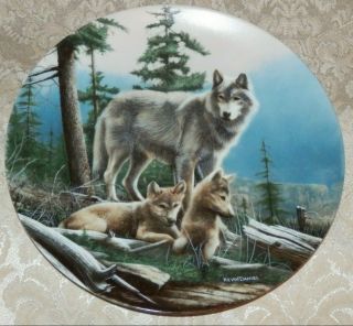 Vintage 1987 Knowles First Outing Grey Wolf & Pups Plate Kevin Daniel W/coa