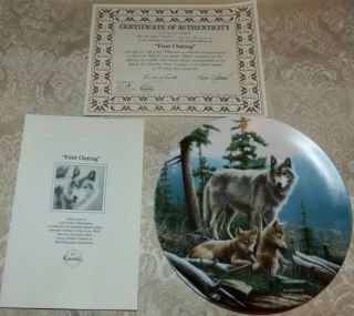 Vintage 1987 Knowles FIRST OUTING Grey Wolf & Pups Plate KEVIN DANIEL w/COA 2