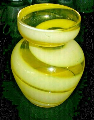 Antique Hand - Blown Glass Vase Yellow & Clear Swirl 4 - 1/2 " Tall 3 " Dia