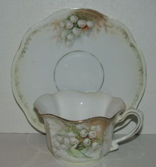 Antique Rs Prussia Fluted Tea Cup & Saucer Set Lily Of The Valley Flower