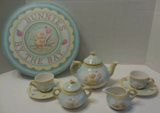 2003 Hallmark Bunnies By The Bay Tea Set - Teapot Cups Saucers Creamer Sugar Bowl