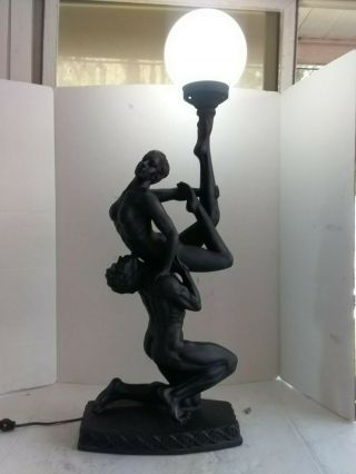 Vintage Art Deco Nude Man And Woman Black Lamp With Globe
