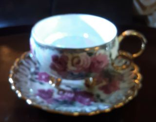 Lovely Vintage Tea Cup And Saucer Footed,  Roses Royal Derby China