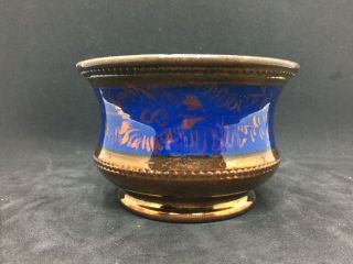 2.  75 " English Staffordshire Copper Luster Blue Band Waste Bowl Or Open Sugar