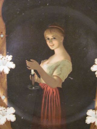 Antique Vienna Art Plate Tin Litho Woman Holding a Candle 10 in 1905 Unusual 2