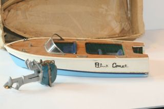 Vintage Rico Wooden Model Battery Operated Speed Boat W Box Japan