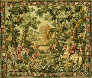 Rather Plumptious Vintage French Tapestry Wall Hanging,  Stunning Hunting Scene