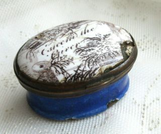 Miniature Antique Enamel Battersea Patch Box " Esteem The Giver " As - Found