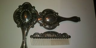 VINTAGE 3 PIECE SILVER PLATED VANITY SET HAND MIRROR,  BRUSH AND COMB 3