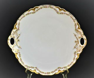 Haviland & Co.  Limoges France 2 - Handled Cake Plate White Gold Gilt Floral