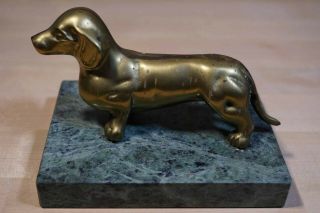 Bronze Dog Dachshund On Marble Base.
