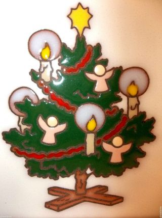 Vintage Arius Santa Fe Art Tile Enameled Angel Christmas Tree Tile Trivet 6 "