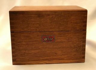 Vintage Weis Oak Wood 3x5 Index Recipe File Box W/ Dovetailed Corners