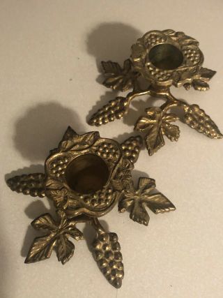 Art Deco Style Solid Brass Taper Candle Holder / Leaves & Grapes Design