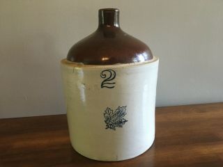 Antique 2 Gallon Western Stoneware Company Maple Leaf Crock Shoulder Jug Chipped