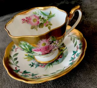 Queen Anne Heavy Gold Flowers Bone China Teacup & Saucer England Vintage Tea Cup 2