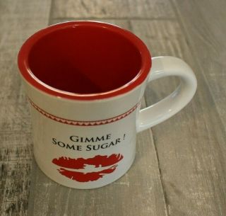 Coffee Mug Cup Gimme Some Sugar Red Lips Kiss Hearts Love Gift Valentines Day