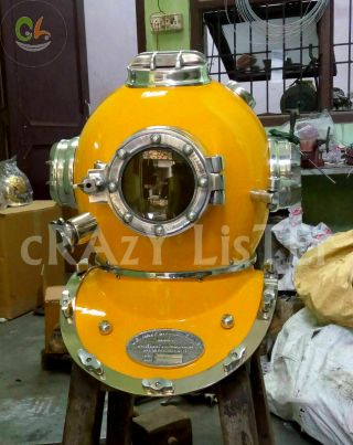 Vintage Yellow Morse Diving Helmet Us Navy Mark V Scuba Deep Sea Marine Helmet