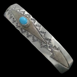Vintage Signed Navajo Native American Sterling Silver Bracelet With Turquoise