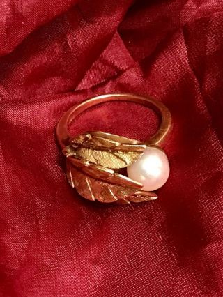 Vintage 14k Gold Women’s Ring & Pearl 5.  9 Grams Marked Not Scrap Size 5 Stamped
