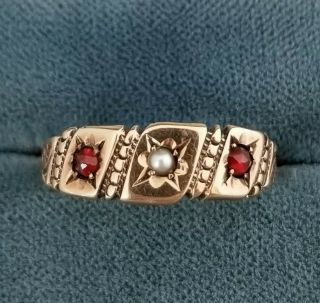 Antique 10k Ruby And Pearl Rose Gold,  Size 6 1/2 Ring,  Starburst,  Rose Cut