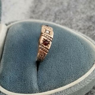Antique 10k Ruby and Pearl Rose Gold,  Size 6 1/2 Ring,  Starburst,  Rose Cut 2