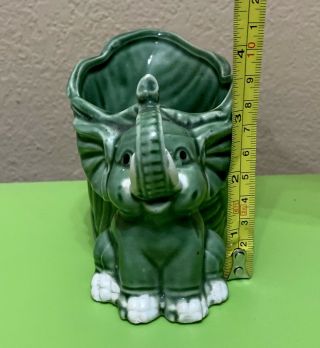 Vintage Ceramic Green Elephant Figural Planter Lucky Elephant Trunk Up
