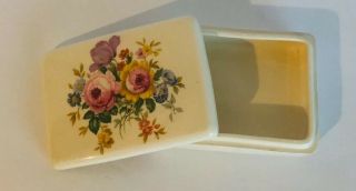 Vintage “old South” Trinket Box With Hand - Painted Flowered Lid 3.  5” X 4.  5”