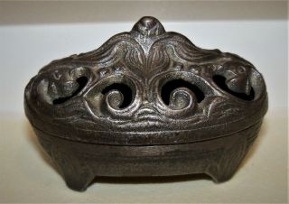 Vintage Vantines Incense Burner - Cast Iron - Art Nouveau Style - Oval Shape