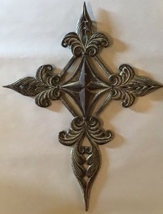 Large Ornate Cast Iron Cross - Wall Decor.  18.  75”l X 14.  5”w.  French Country