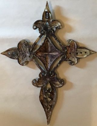 Large Ornate Cast Iron Cross - Wall Decor.  18.  75”L x 14.  5”W.  French Country 2