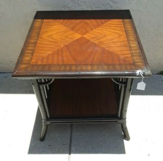 Vintage Palecek Rattan Side Table,  24 " X 24 X 24 ",  Signed