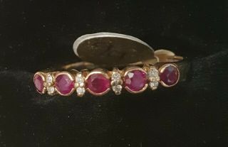 Vintage 9 Ct Gold Ruby & Diamond Half Eternity Ring Size U 10 1/4