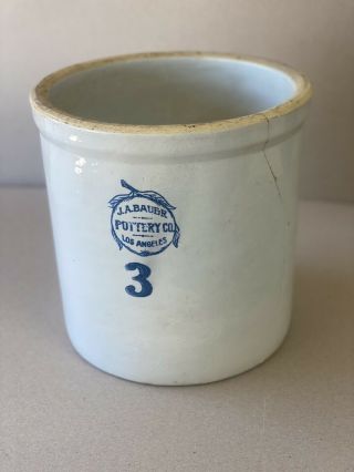 Rare Vintage Ja Bauer Pottery 3 Gallon Stoneware California Pottery Crock