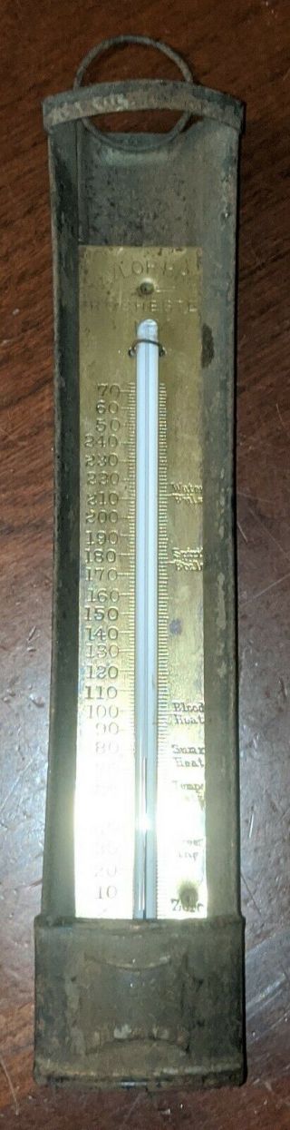 Antique Taylor Bros Brass & Tin Thermometer Kitchen Candy