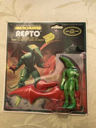 Vintage 1979 Micronauts Repto Figure With Card On Back
