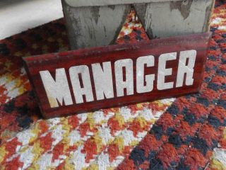 Primitive Vintage Tin Manager Sign Red & White