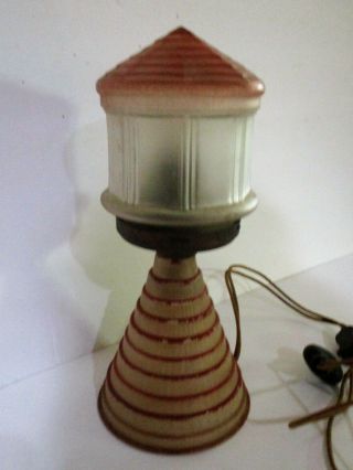 VINTAGE STRIPED PINK CRANBERRY RED DEPRESSION GLASS LIGHT HOUSE DESK LAMP 2