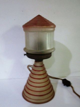VINTAGE STRIPED PINK CRANBERRY RED DEPRESSION GLASS LIGHT HOUSE DESK LAMP 3