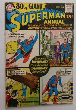 Superman 80pg Giant Annual 1 - Dc 1964 G,  Vintage Comic